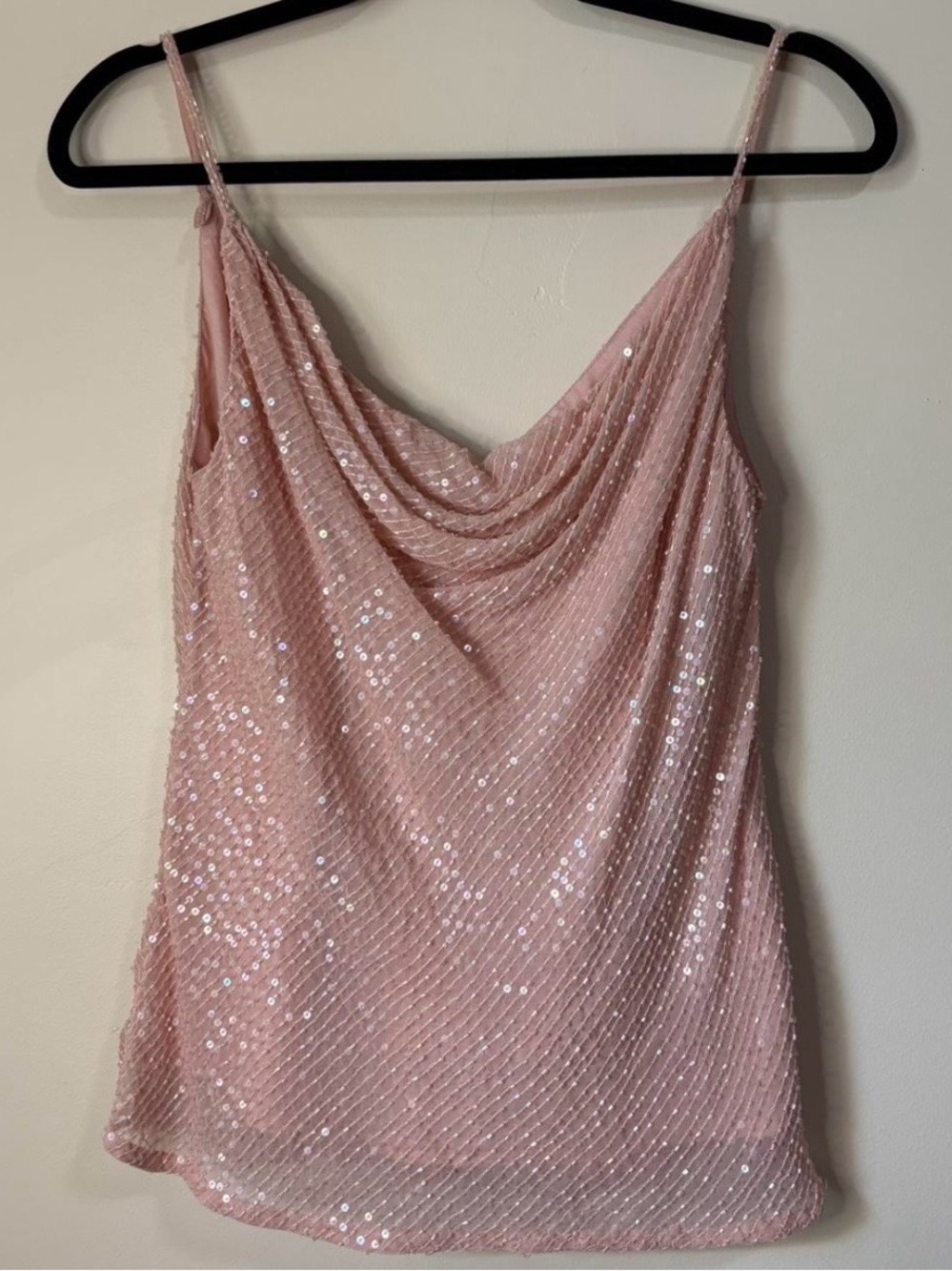 VINTAGE y2K Xscape beaded sequin cowl neck tank pink Size L Large